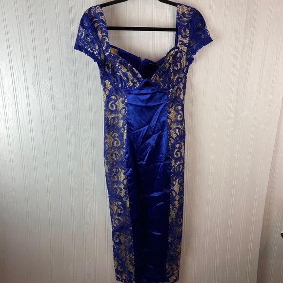 Pretty Little Thing Midnight Blue Lace Dress Cap sleeve‎ Size 4 NWT - Picture 1 of 7